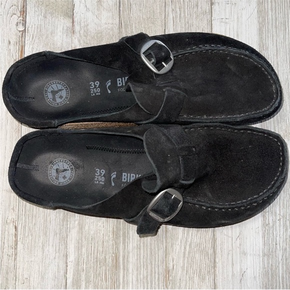 Birkenstock Shoes - Birkenstock Black Suede Buckley Clogs